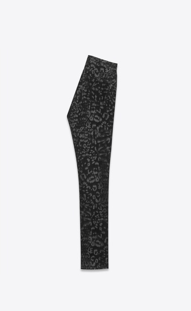 SAINT LAURENT Skinny fit Damen Skinny Jeans mit mittlerer Leibhöhe aus schwarzem Samt mit Leopardenprint b_V4